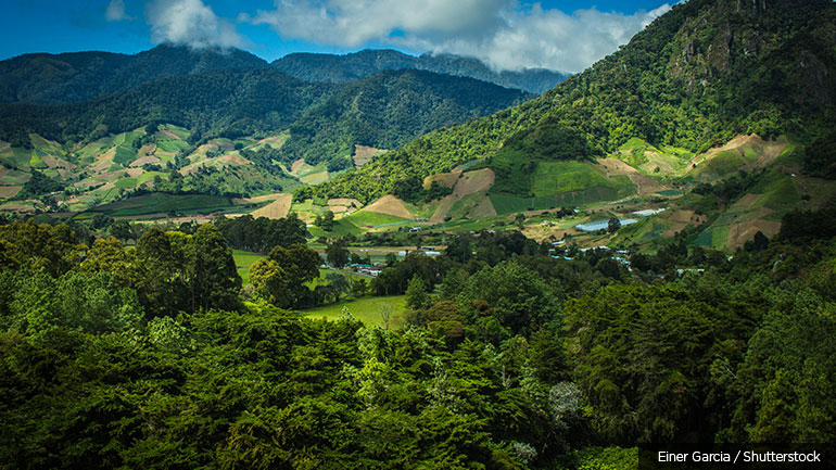 Forested mountain landscape new Cerro Punta in Panama